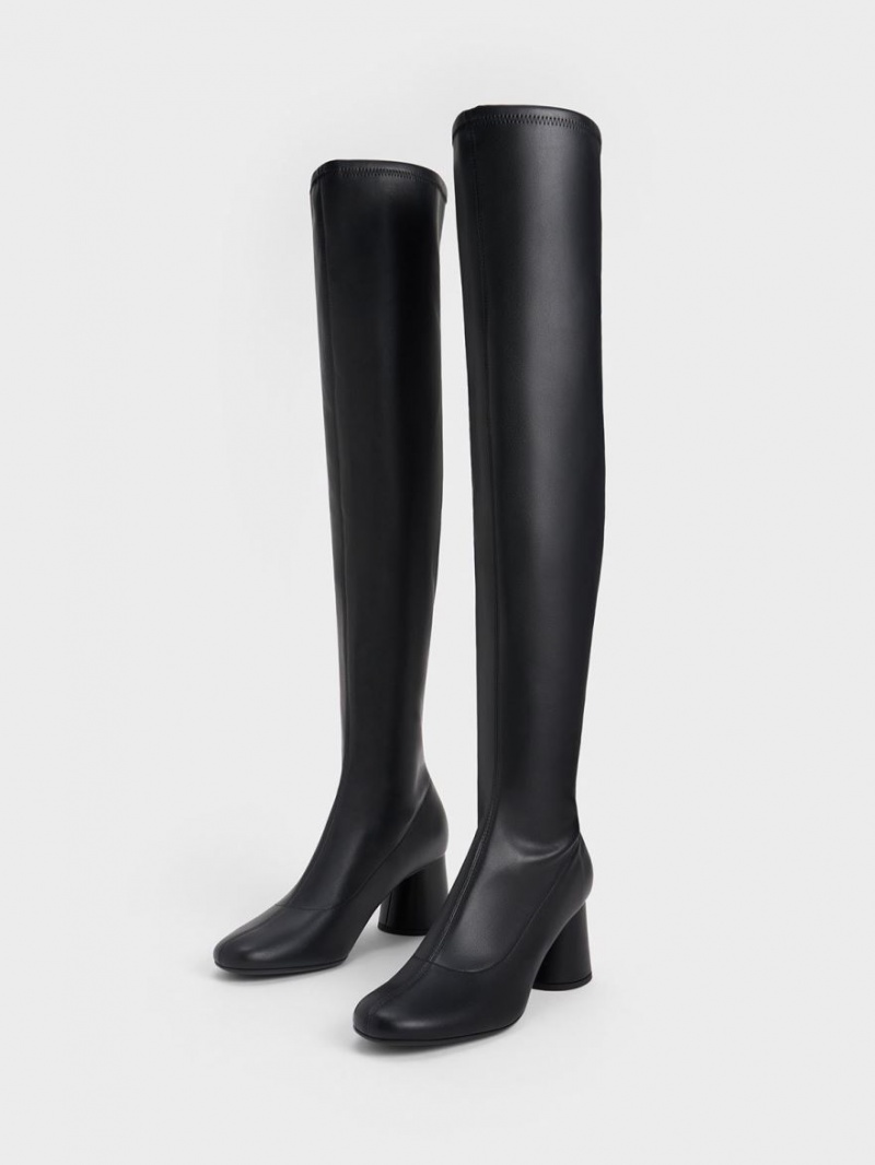 Cizme Inalte Charles & Keith Cylindrical Heel Thigh Negrii | 521OFJATL