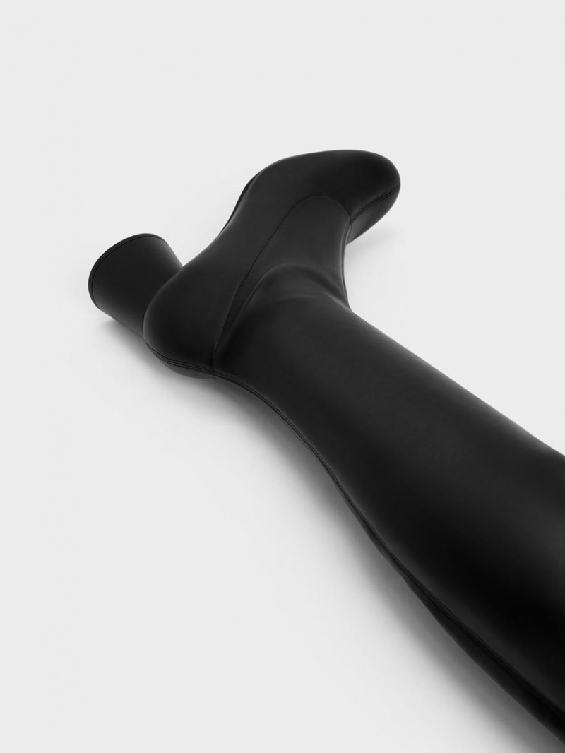 Cizme Inalte Charles & Keith Cylindrical Heel Thigh Negrii | 521OFJATL
