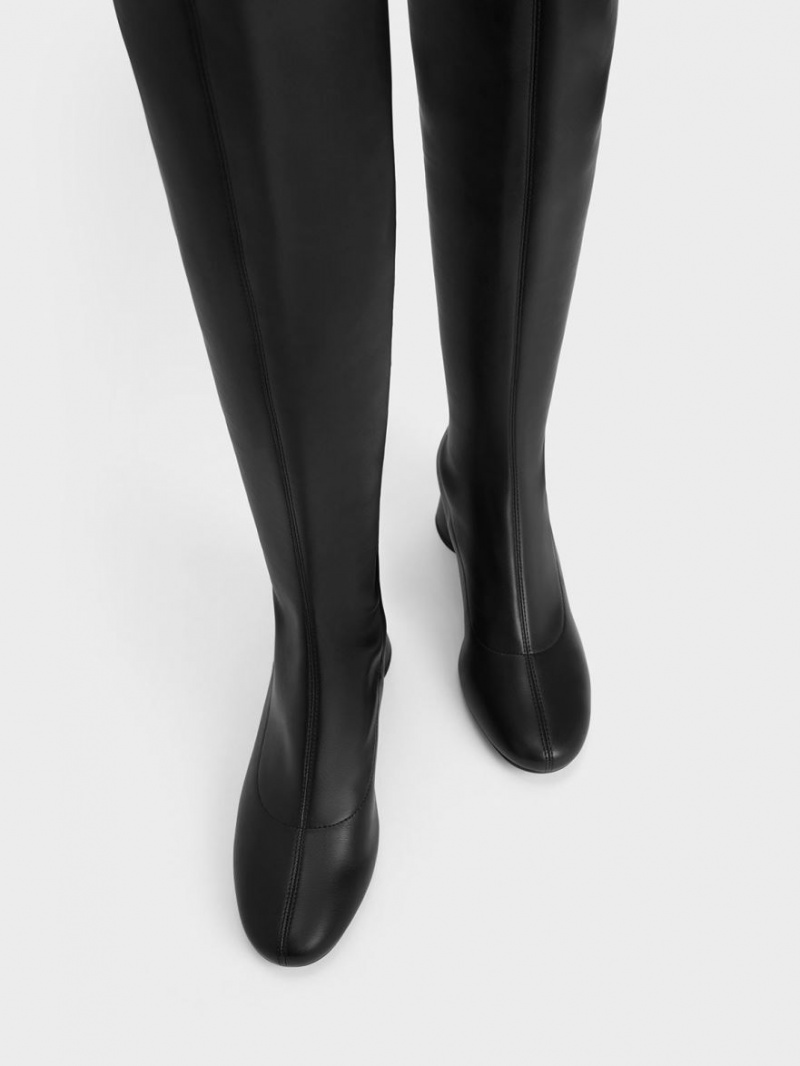 Cizme Inalte Charles & Keith Cylindrical Heel Thigh Negrii | 521OFJATL