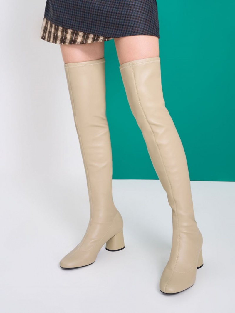 Cizme Inalte Charles & Keith Cylindrical Heel Thigh Bej | 475MCYBEV
