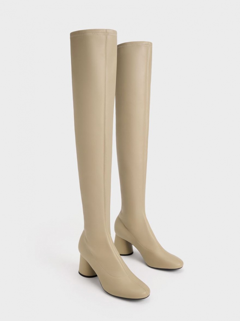 Cizme Inalte Charles & Keith Cylindrical Heel Thigh Bej | 475MCYBEV