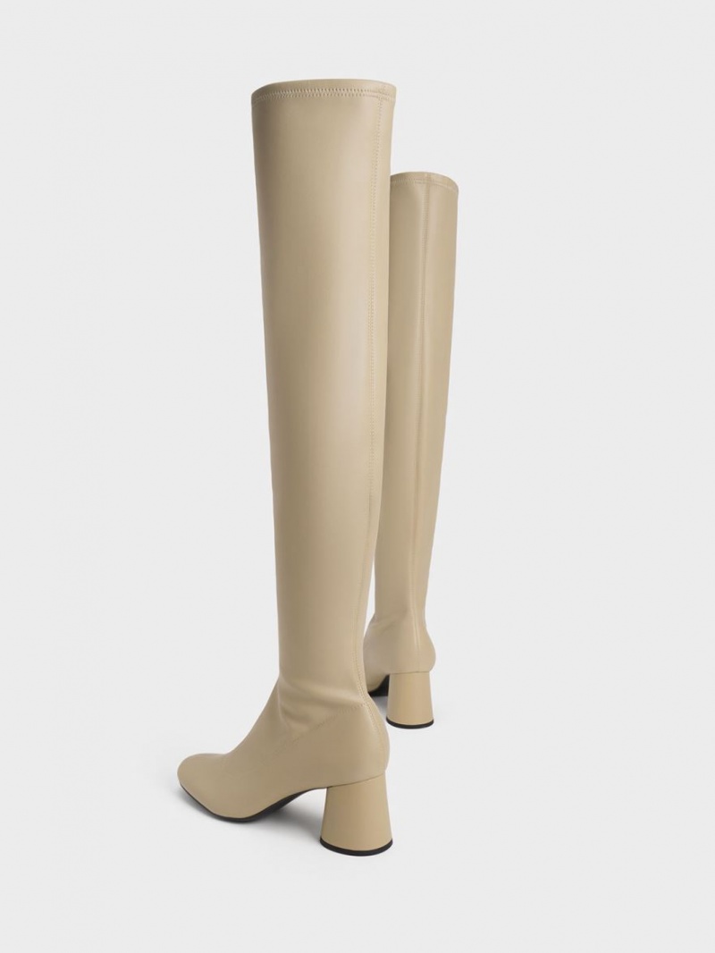 Cizme Inalte Charles & Keith Cylindrical Heel Thigh Bej | 475MCYBEV