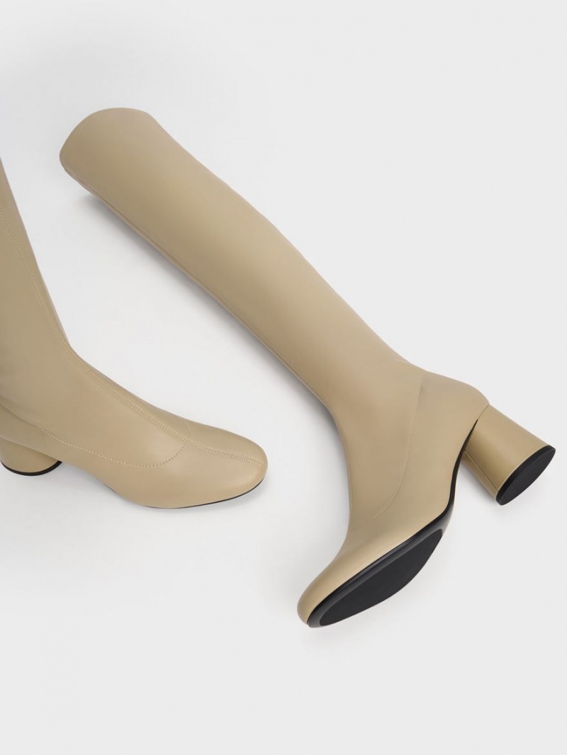 Cizme Inalte Charles & Keith Cylindrical Heel Thigh Bej | 475MCYBEV
