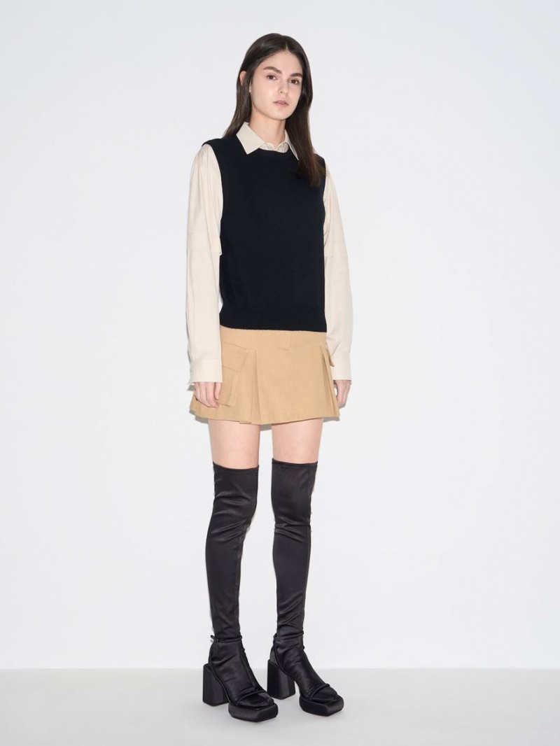 Cizme Inalte Charles & Keith Lucile Satin Thigh Negrii | 921XOBDUR