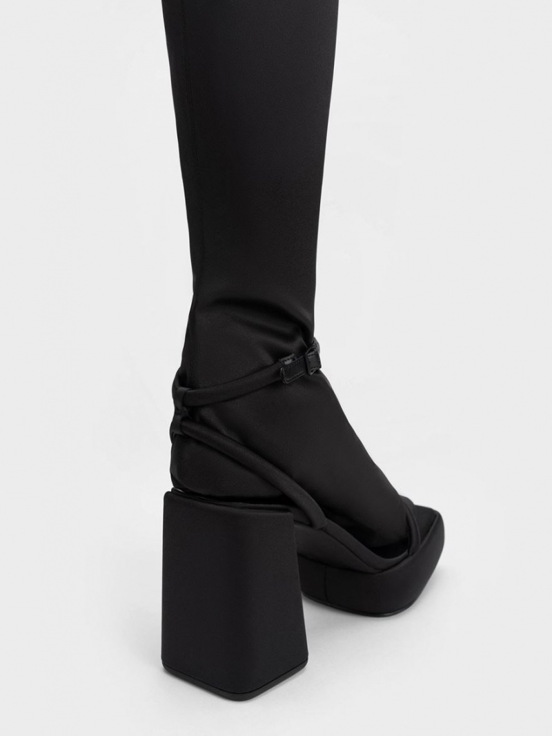 Cizme Inalte Charles & Keith Lucile Satin Thigh Negrii | 921XOBDUR