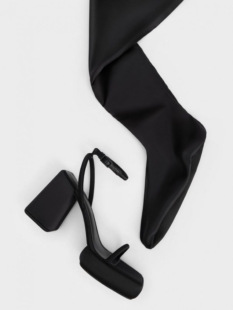 Cizme Inalte Charles & Keith Lucile Satin Thigh Negrii | 921XOBDUR