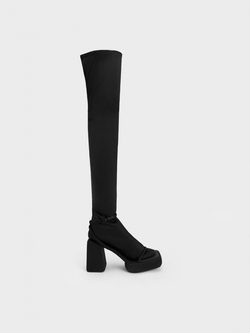 Cizme Inalte Charles & Keith Lucile Satin Thigh Negrii | 921XOBDUR