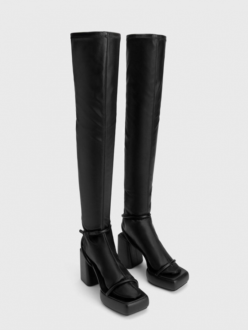 Cizme Inalte Charles & Keith Lucile Thigh Negrii | 834QTSHVI