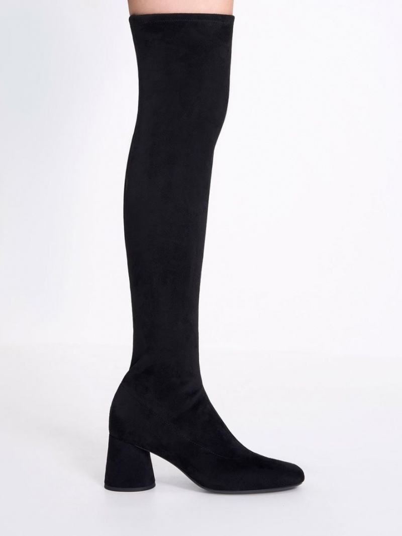Cizme Inalte Charles & Keith Textured Cylindrical Heel Thigh Negrii | 175JGSCAK