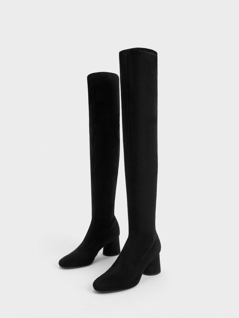 Cizme Inalte Charles & Keith Textured Cylindrical Heel Thigh Negrii | 175JGSCAK