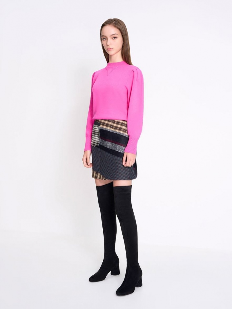 Cizme Inalte Charles & Keith Textured Cylindrical Heel Thigh Negrii | 175JGSCAK
