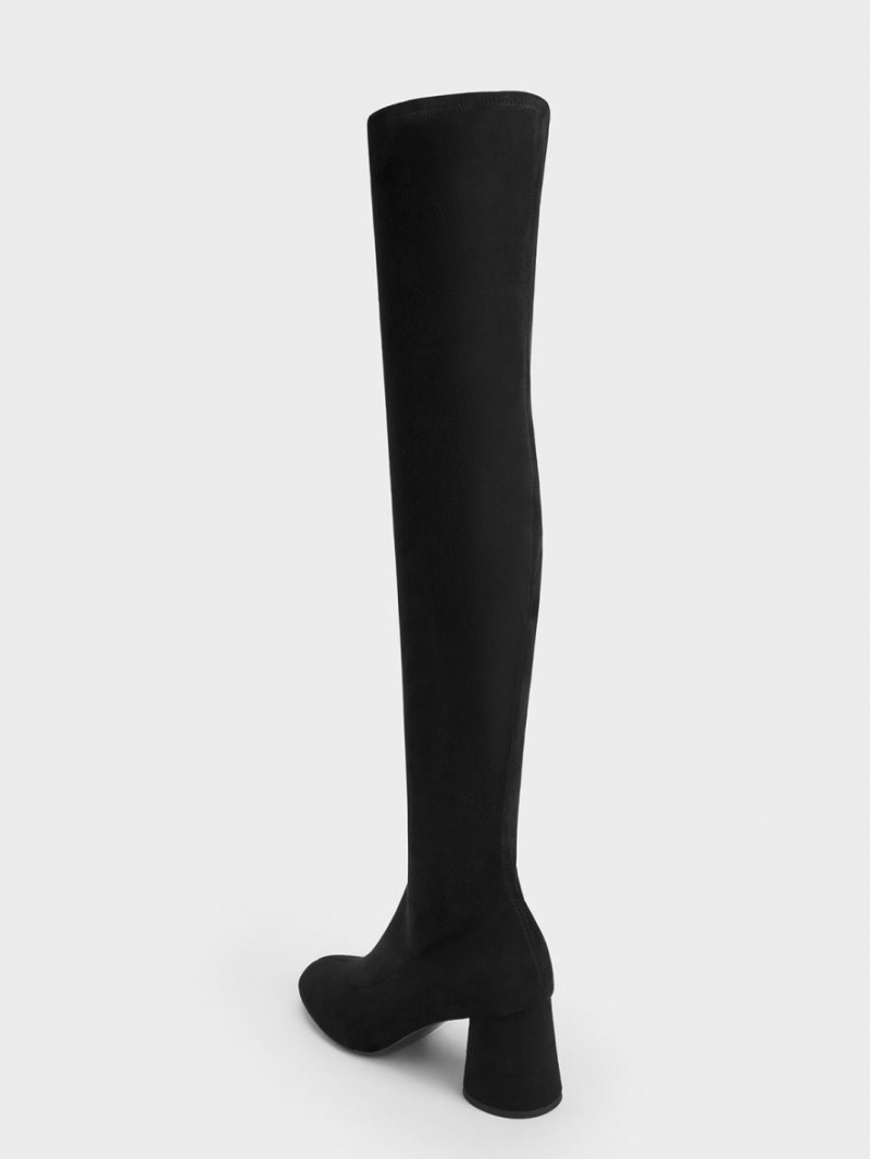 Cizme Inalte Charles & Keith Textured Cylindrical Heel Thigh Negrii | 175JGSCAK