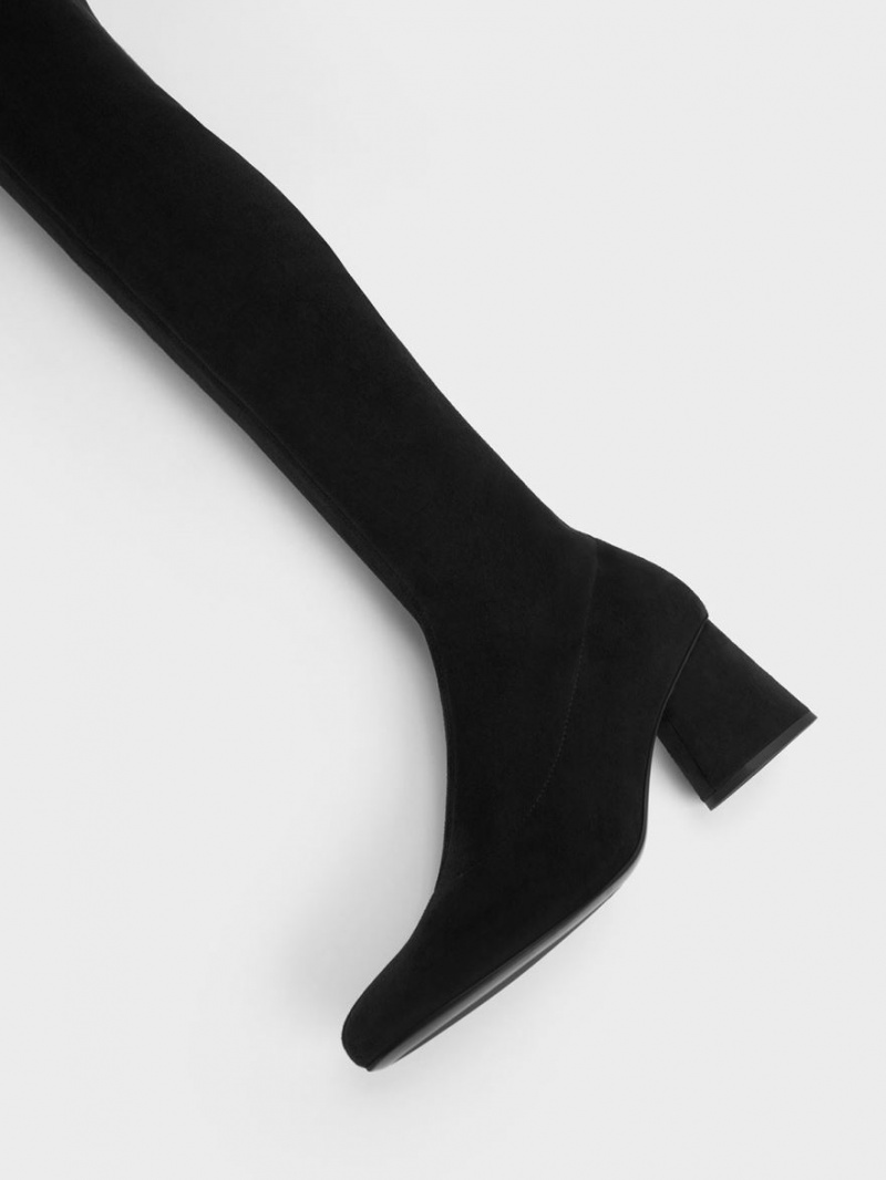 Cizme Inalte Charles & Keith Textured Cylindrical Heel Thigh Negrii | 175JGSCAK