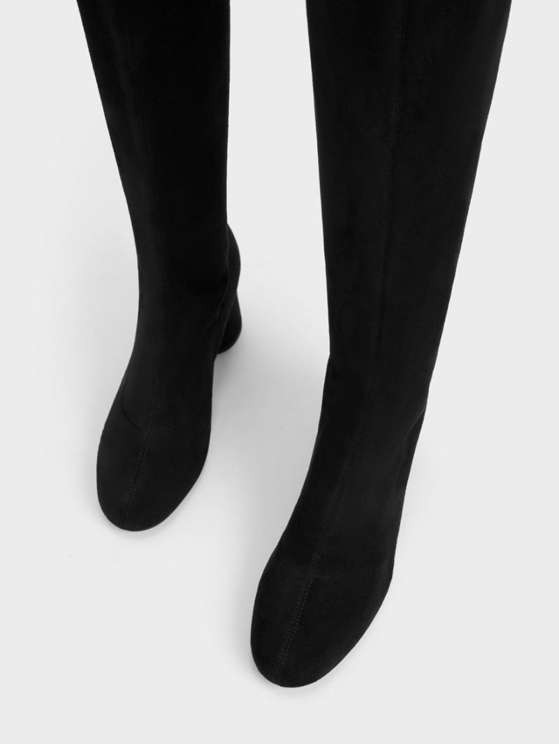 Cizme Inalte Charles & Keith Textured Cylindrical Heel Thigh Negrii | 175JGSCAK