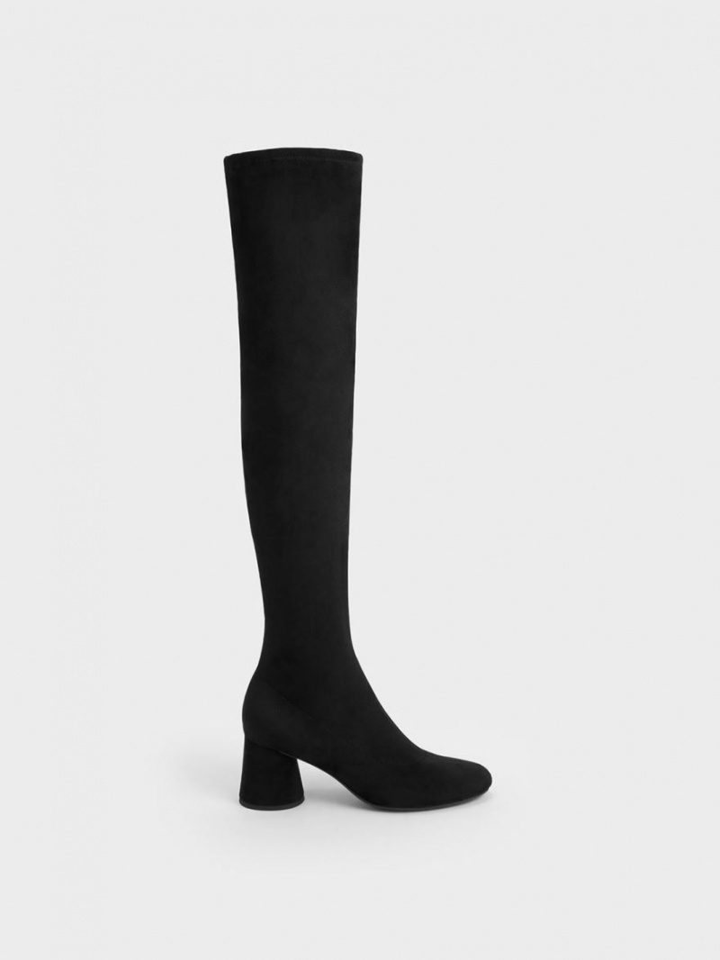 Cizme Inalte Charles & Keith Textured Cylindrical Heel Thigh Negrii | 175JGSCAK