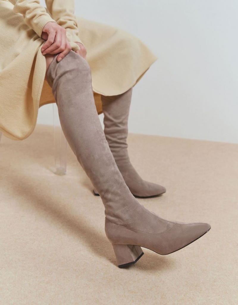 Cizme Inalte Charles & Keith Textured Thigh Maro | 340HSTNXG