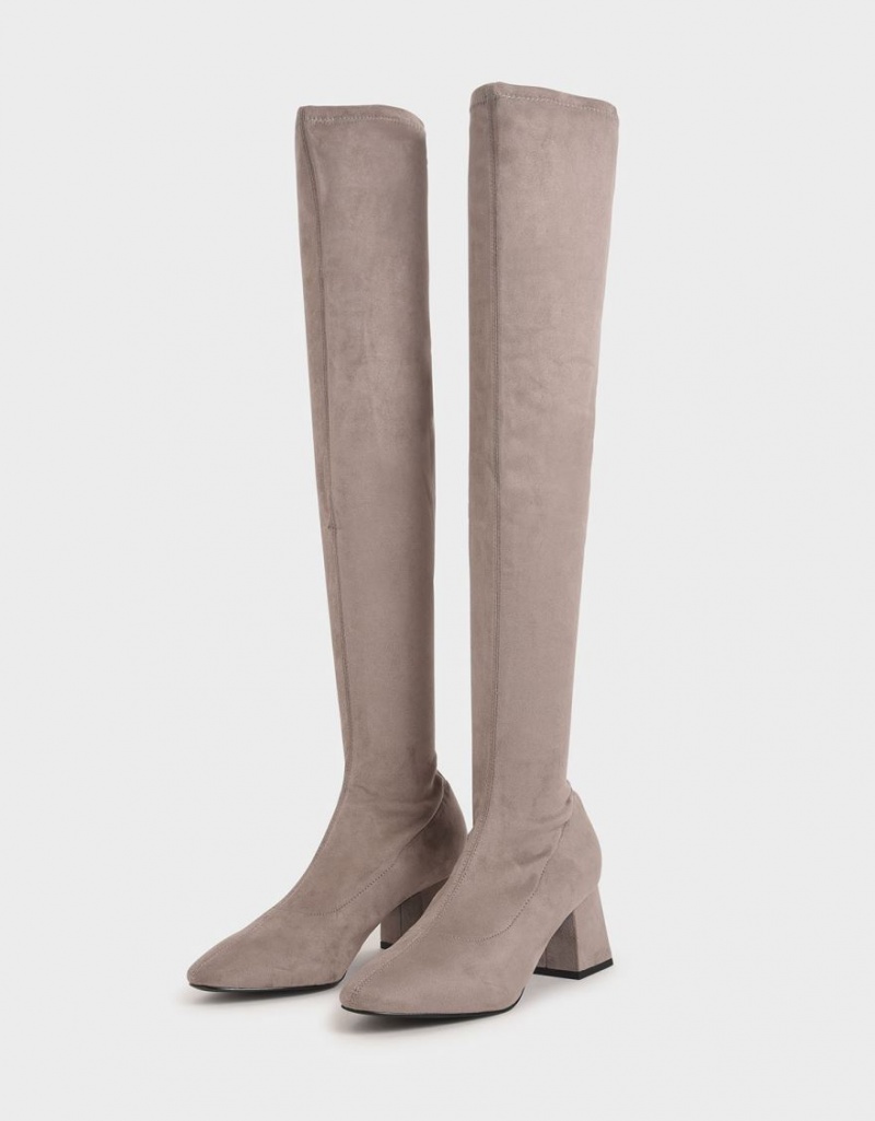 Cizme Inalte Charles & Keith Textured Thigh Maro | 340HSTNXG