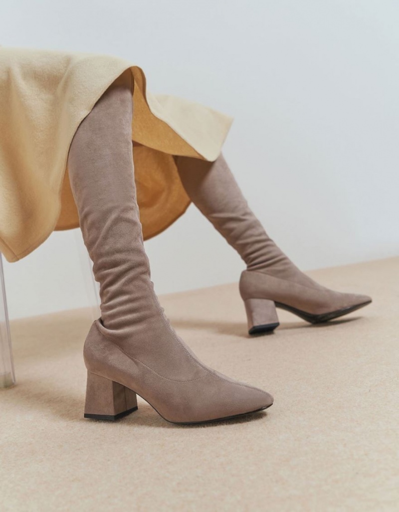 Cizme Inalte Charles & Keith Textured Thigh Maro | 340HSTNXG