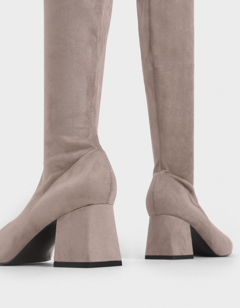 Cizme Inalte Charles & Keith Textured Thigh Maro | 340HSTNXG