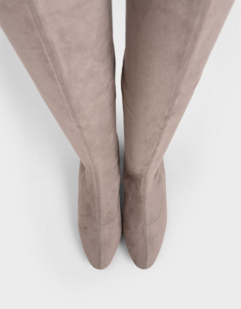 Cizme Inalte Charles & Keith Textured Thigh Maro | 340HSTNXG