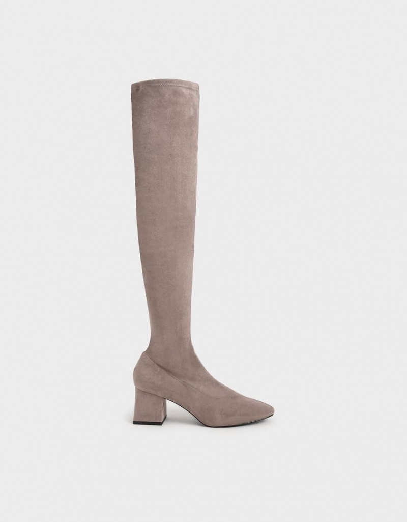 Cizme Inalte Charles & Keith Textured Thigh Maro | 340HSTNXG