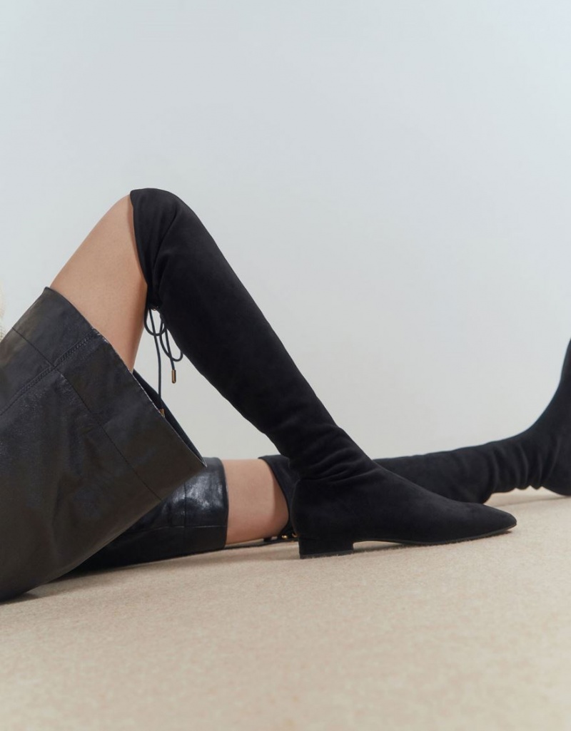 Cizme Inalte Charles & Keith Textured Thigh Negrii | 748AOEGPX