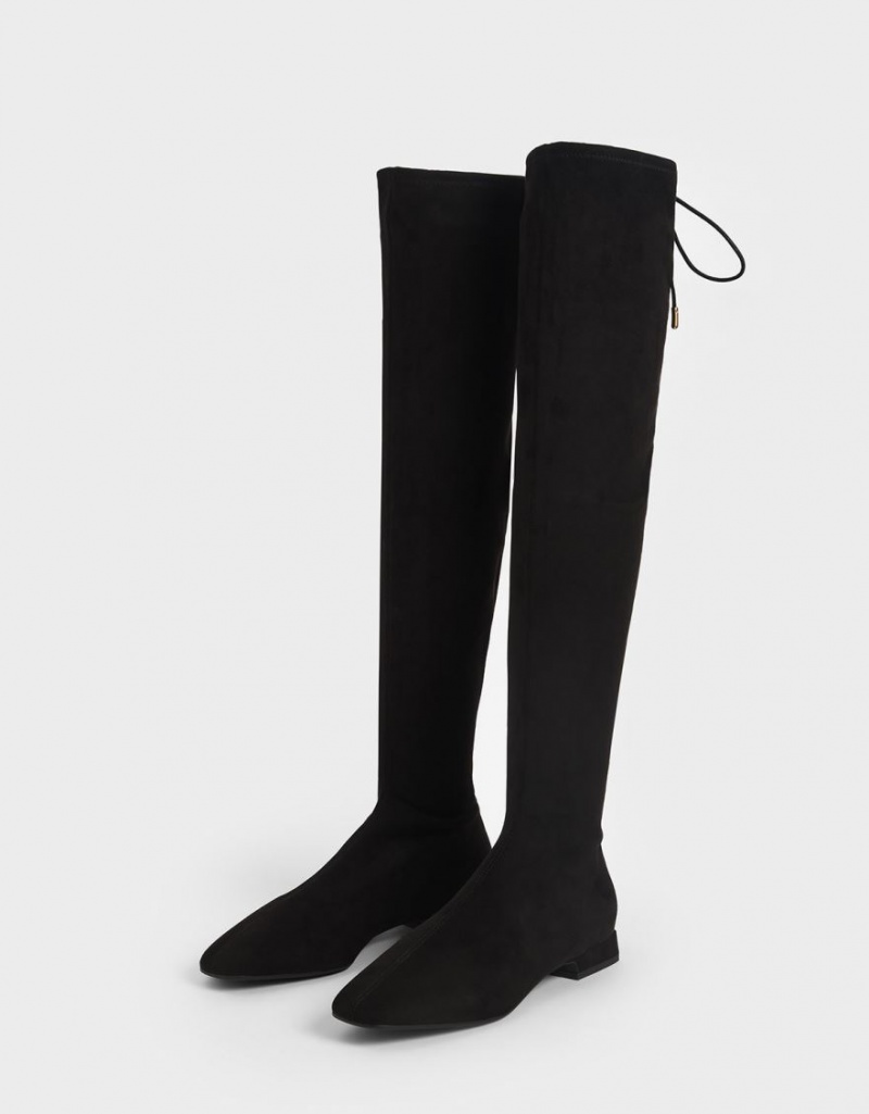 Cizme Inalte Charles & Keith Textured Thigh Negrii | 748AOEGPX