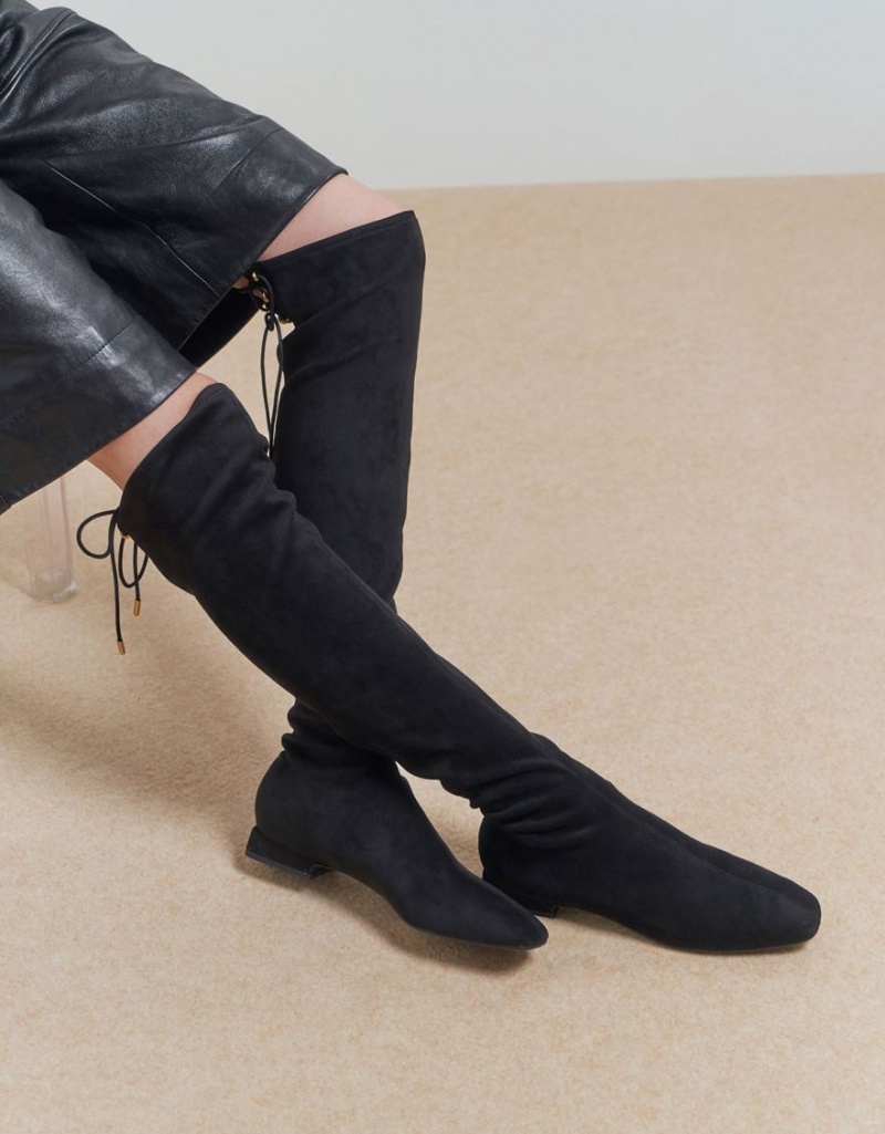 Cizme Inalte Charles & Keith Textured Thigh Negrii | 748AOEGPX