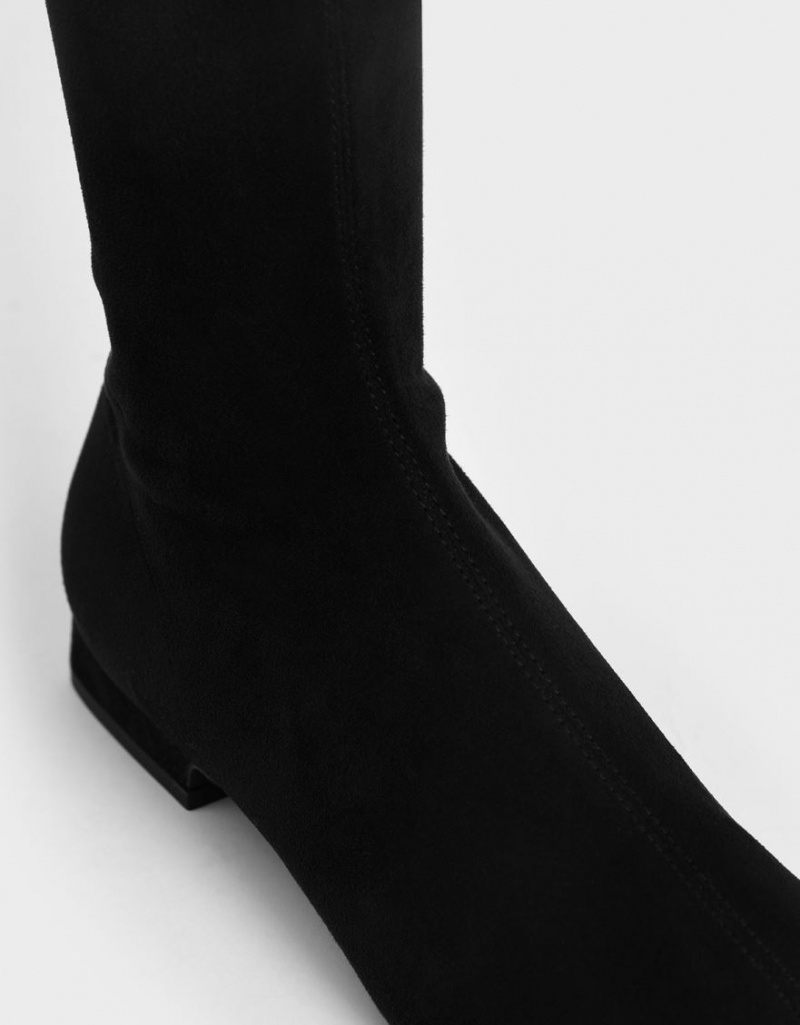 Cizme Inalte Charles & Keith Textured Thigh Negrii | 748AOEGPX