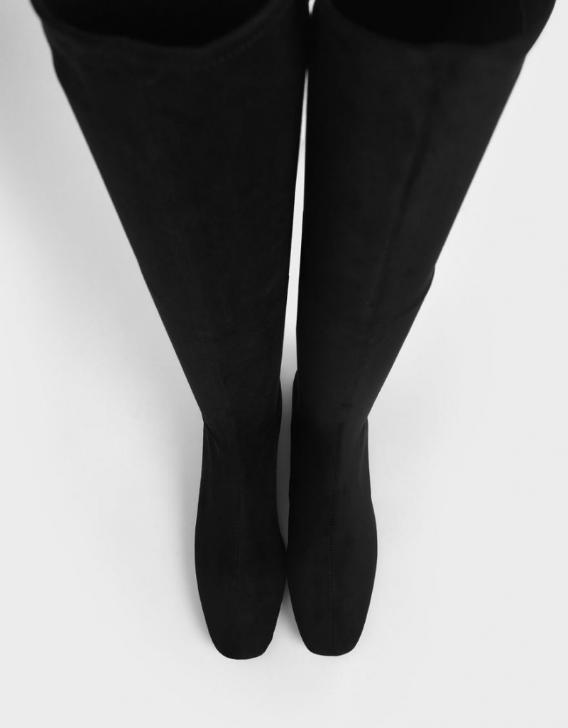 Cizme Inalte Charles & Keith Textured Thigh Negrii | 748AOEGPX