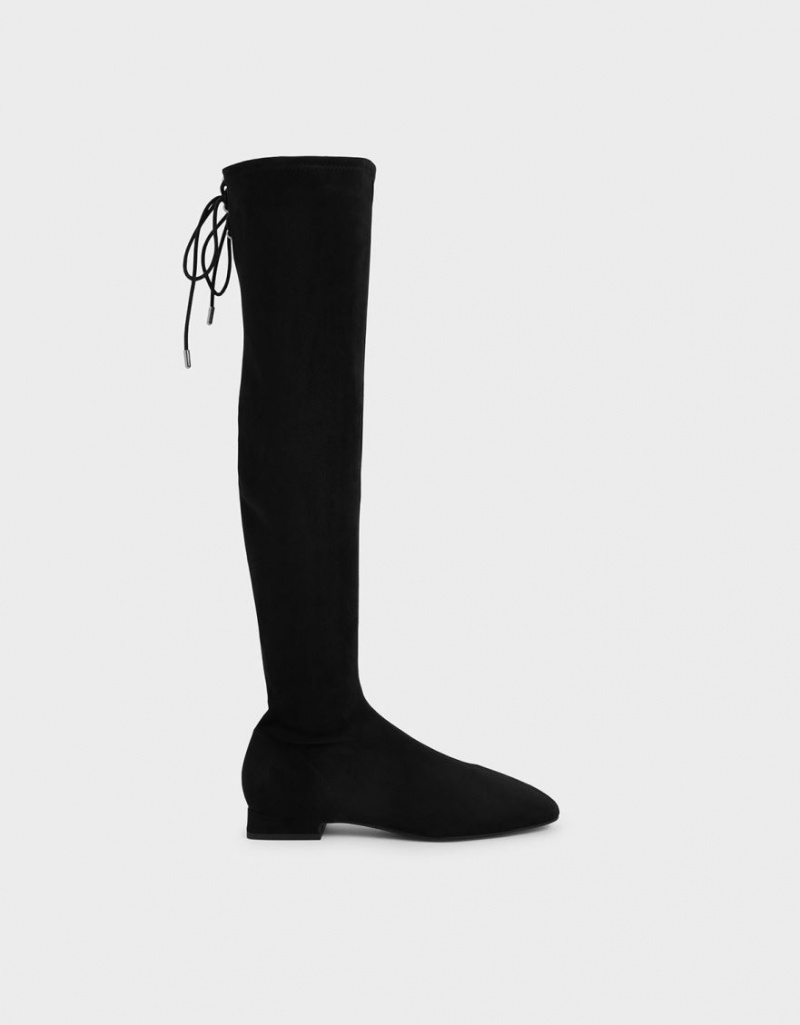 Cizme Inalte Charles & Keith Textured Thigh Negrii | 748AOEGPX