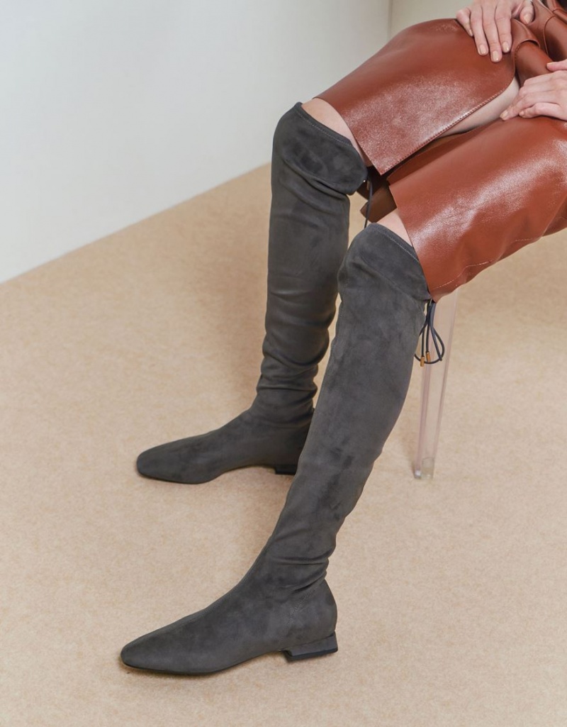 Cizme Inalte Charles & Keith Textured Thigh Gri Inchis | 391TGOENH