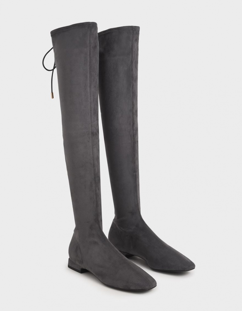 Cizme Inalte Charles & Keith Textured Thigh Gri Inchis | 391TGOENH