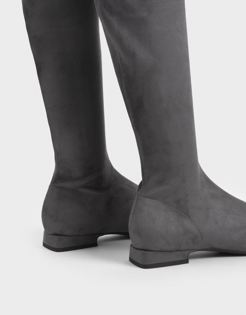 Cizme Inalte Charles & Keith Textured Thigh Gri Inchis | 391TGOENH