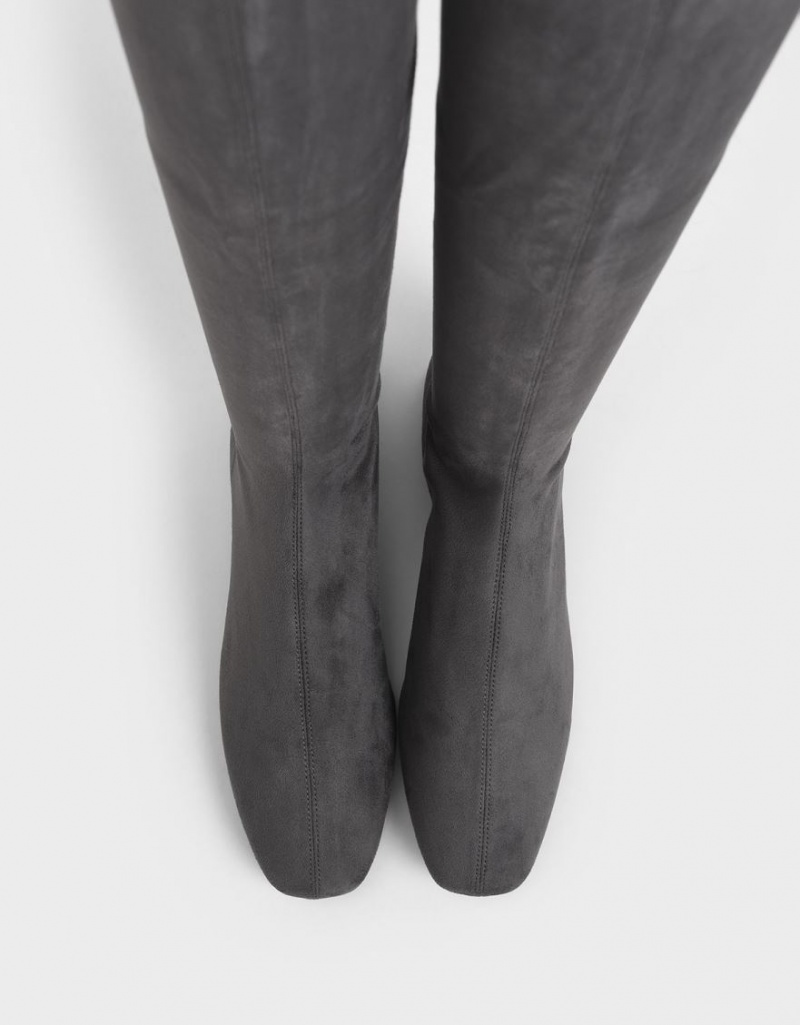 Cizme Inalte Charles & Keith Textured Thigh Gri Inchis | 391TGOENH