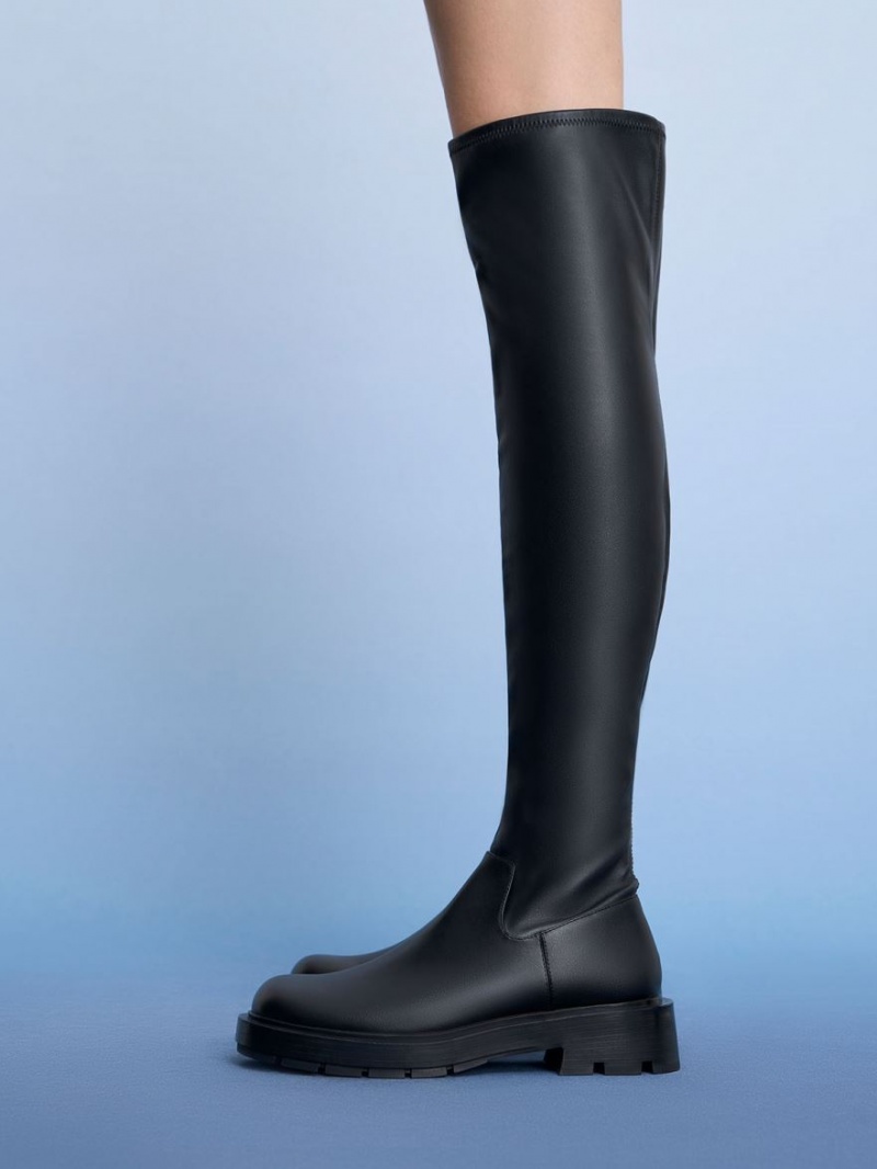 Cizme Inalte Charles & Keith Zip-Up Thigh Negrii | 697LIFSKG