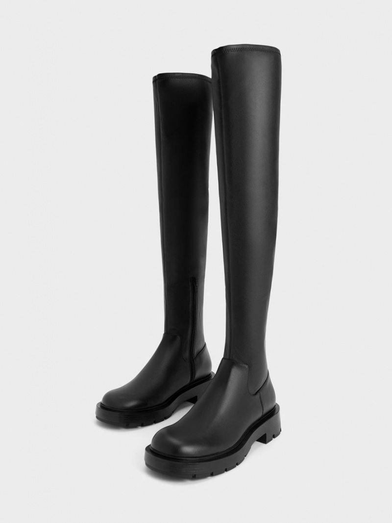 Cizme Inalte Charles & Keith Zip-Up Thigh Negrii | 697LIFSKG