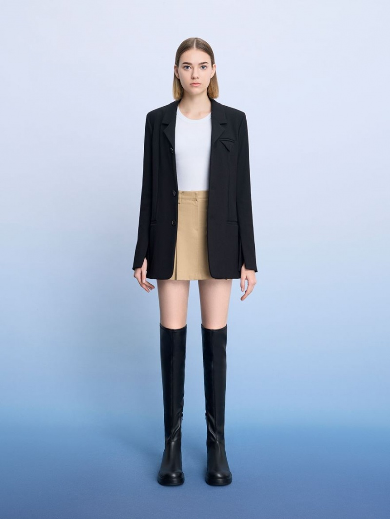 Cizme Inalte Charles & Keith Zip-Up Thigh Negrii | 697LIFSKG