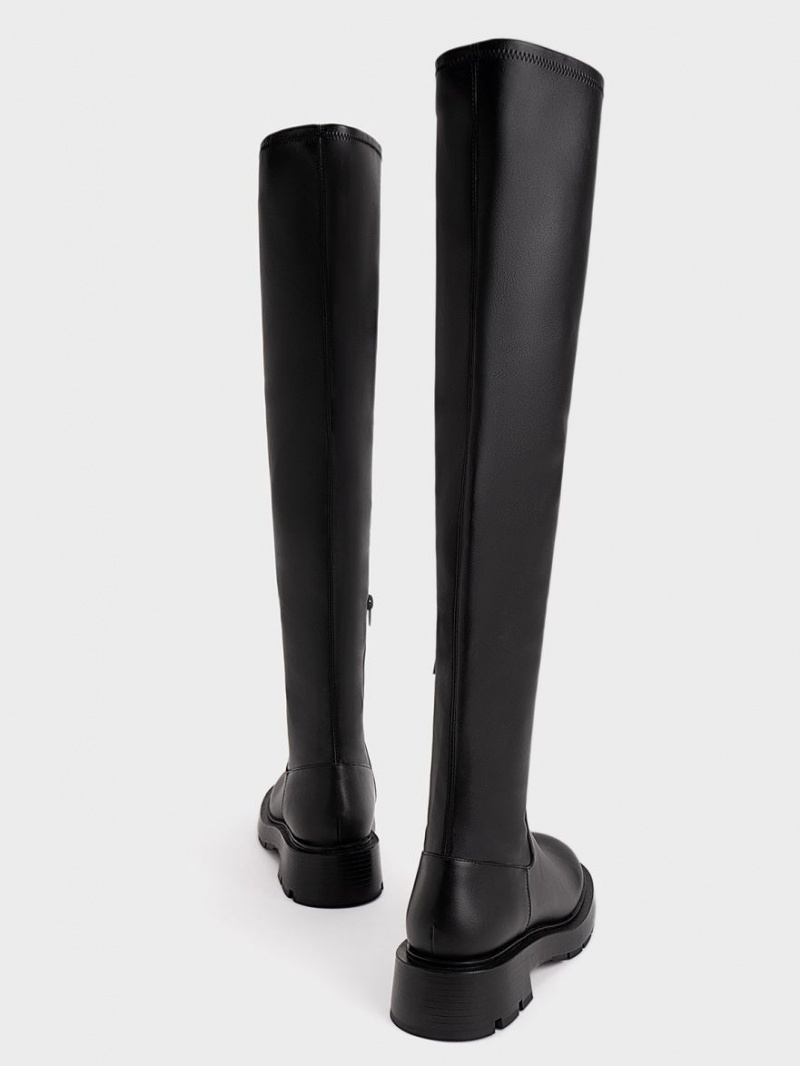 Cizme Inalte Charles & Keith Zip-Up Thigh Negrii | 697LIFSKG