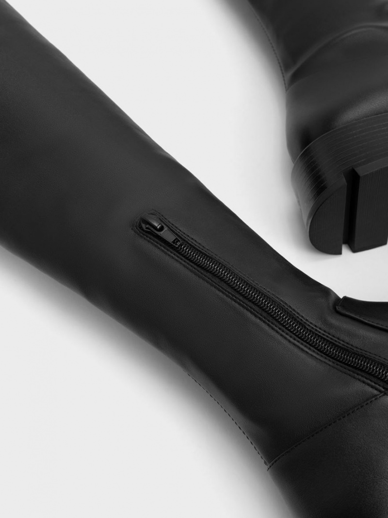 Cizme Inalte Charles & Keith Zip-Up Thigh Negrii | 697LIFSKG