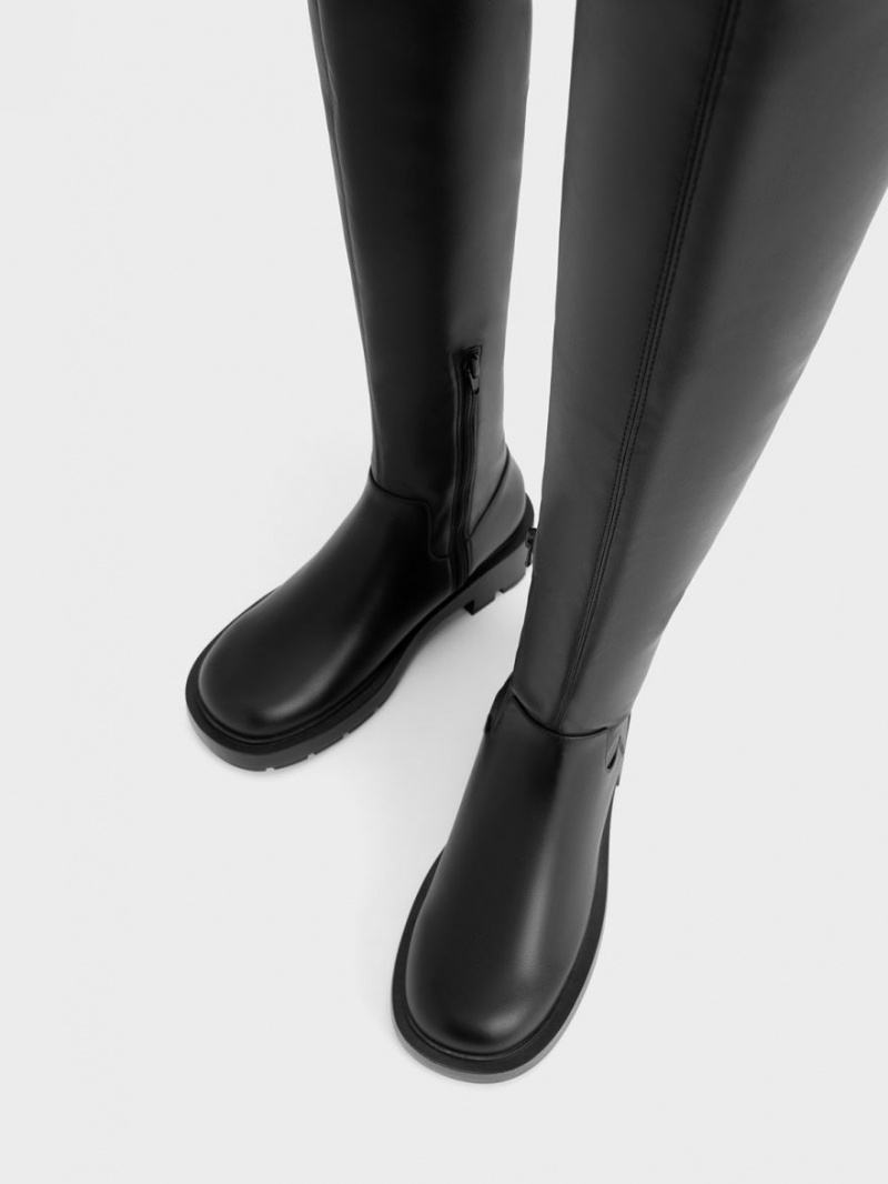 Cizme Inalte Charles & Keith Zip-Up Thigh Negrii | 697LIFSKG