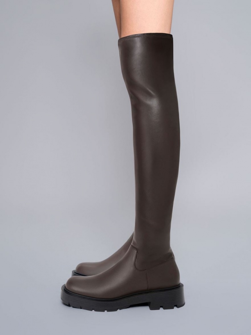 Cizme Inalte Charles & Keith Zip-Up Thigh Maro Inchis | 312MUAZNO