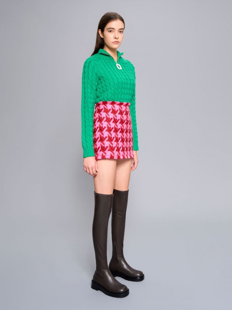 Cizme Inalte Charles & Keith Zip-Up Thigh Maro Inchis | 312MUAZNO