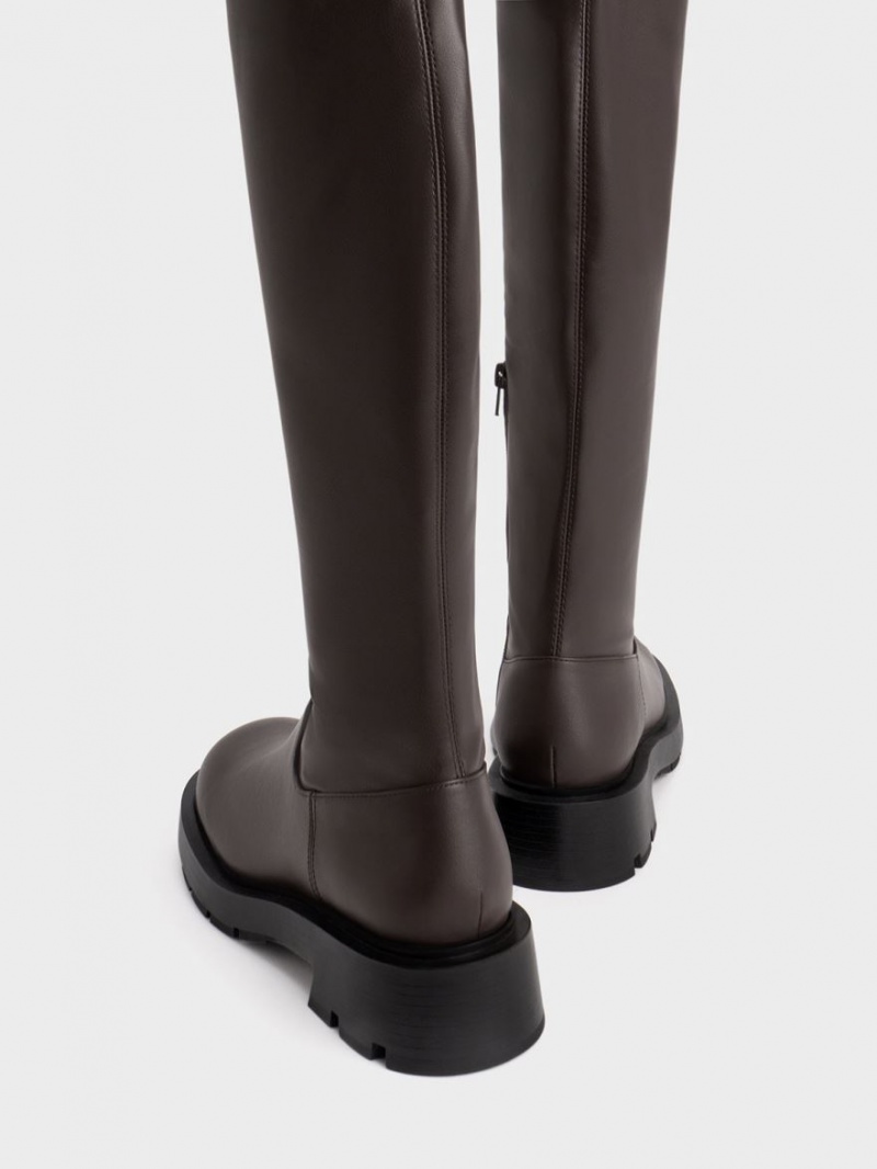 Cizme Inalte Charles & Keith Zip-Up Thigh Maro Inchis | 312MUAZNO