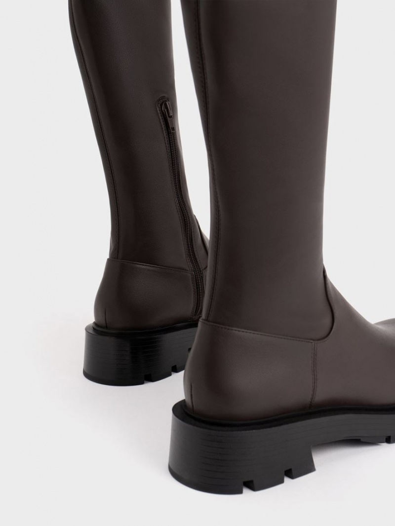 Cizme Inalte Charles & Keith Zip-Up Thigh Maro Inchis | 312MUAZNO