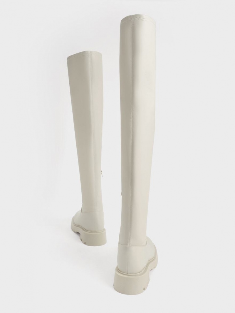 Cizme Inalte Charles & Keith Zip-Up Thigh Albi | 685JTHRLW