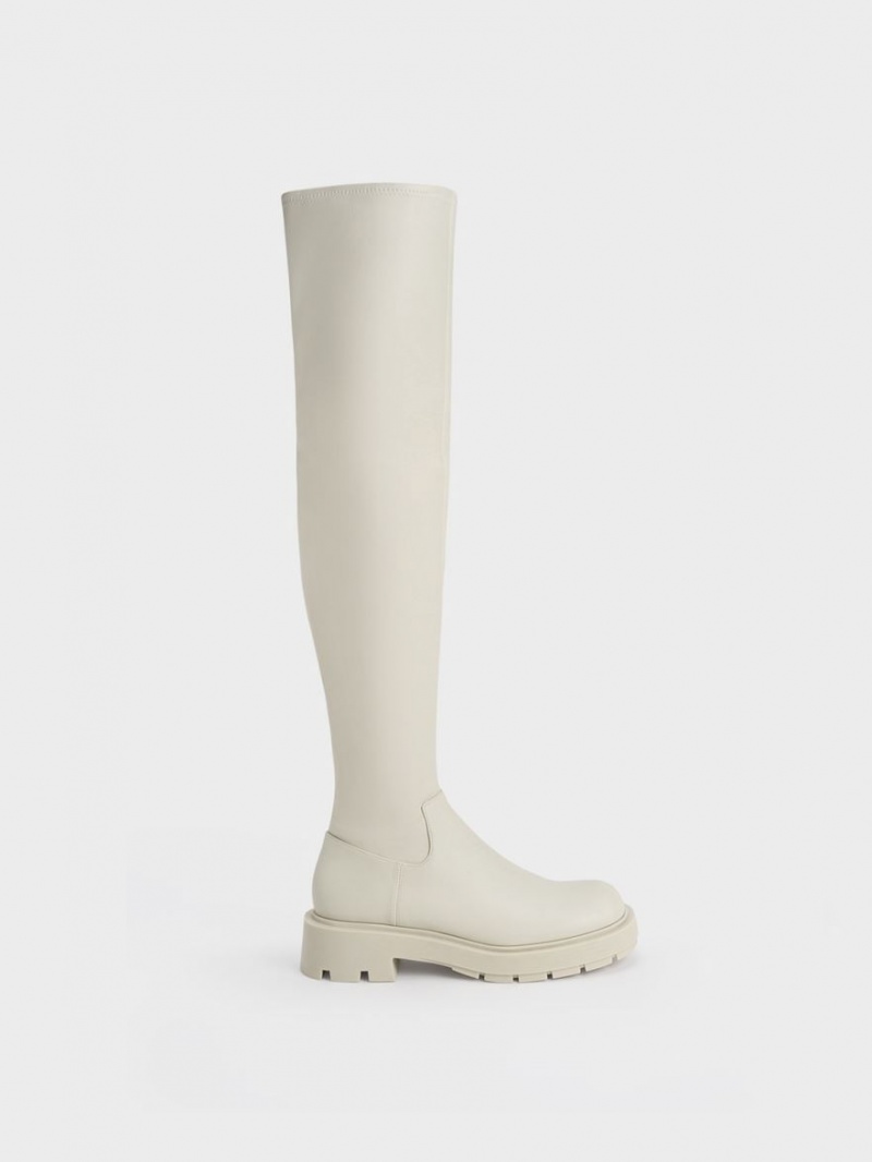 Cizme Inalte Charles & Keith Zip-Up Thigh Albi | 685JTHRLW