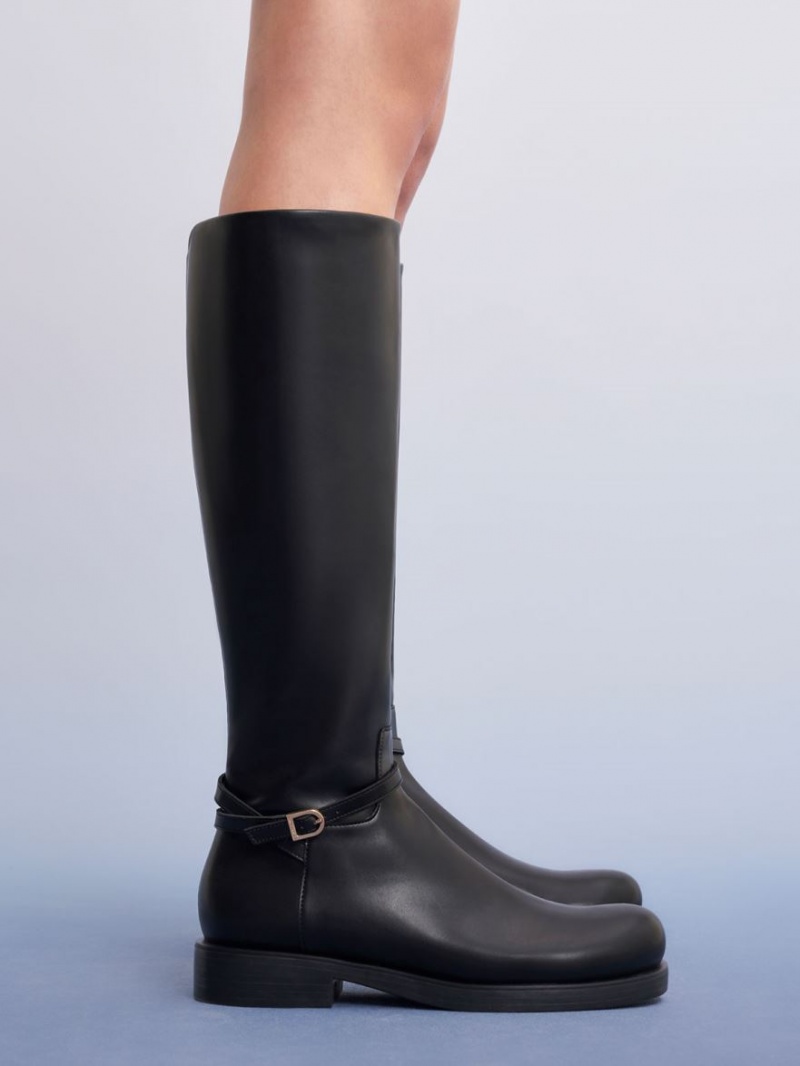 Cizme Pana La Genunchi Charles & Keith Belted Negrii | 796TRFEMX