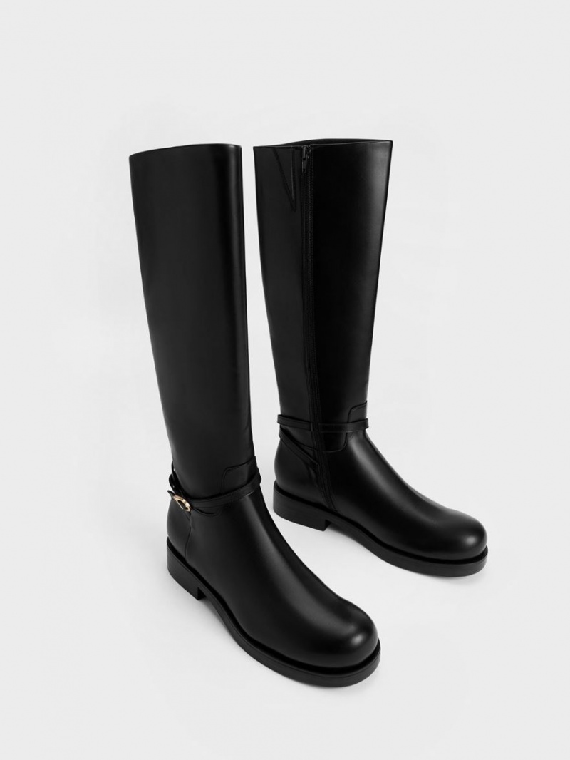 Cizme Pana La Genunchi Charles & Keith Belted Negrii | 796TRFEMX