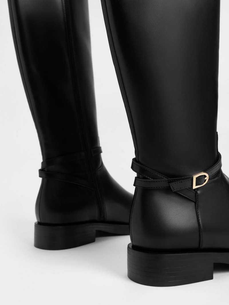 Cizme Pana La Genunchi Charles & Keith Belted Negrii | 796TRFEMX